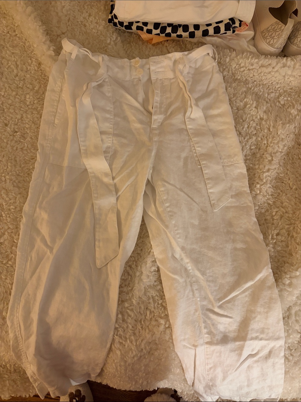 Ralph Lauren White Tie-Waist Linen-Blend pants